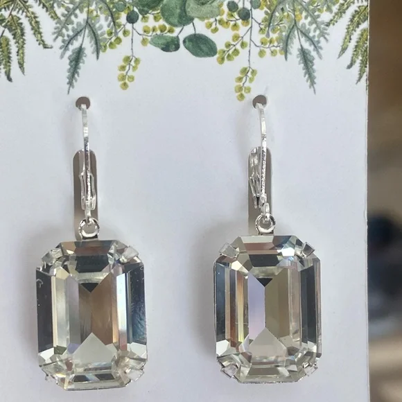 Crystal Emerald-Cut Drop Earrings - Clear Crystal - Picture 4 of 5